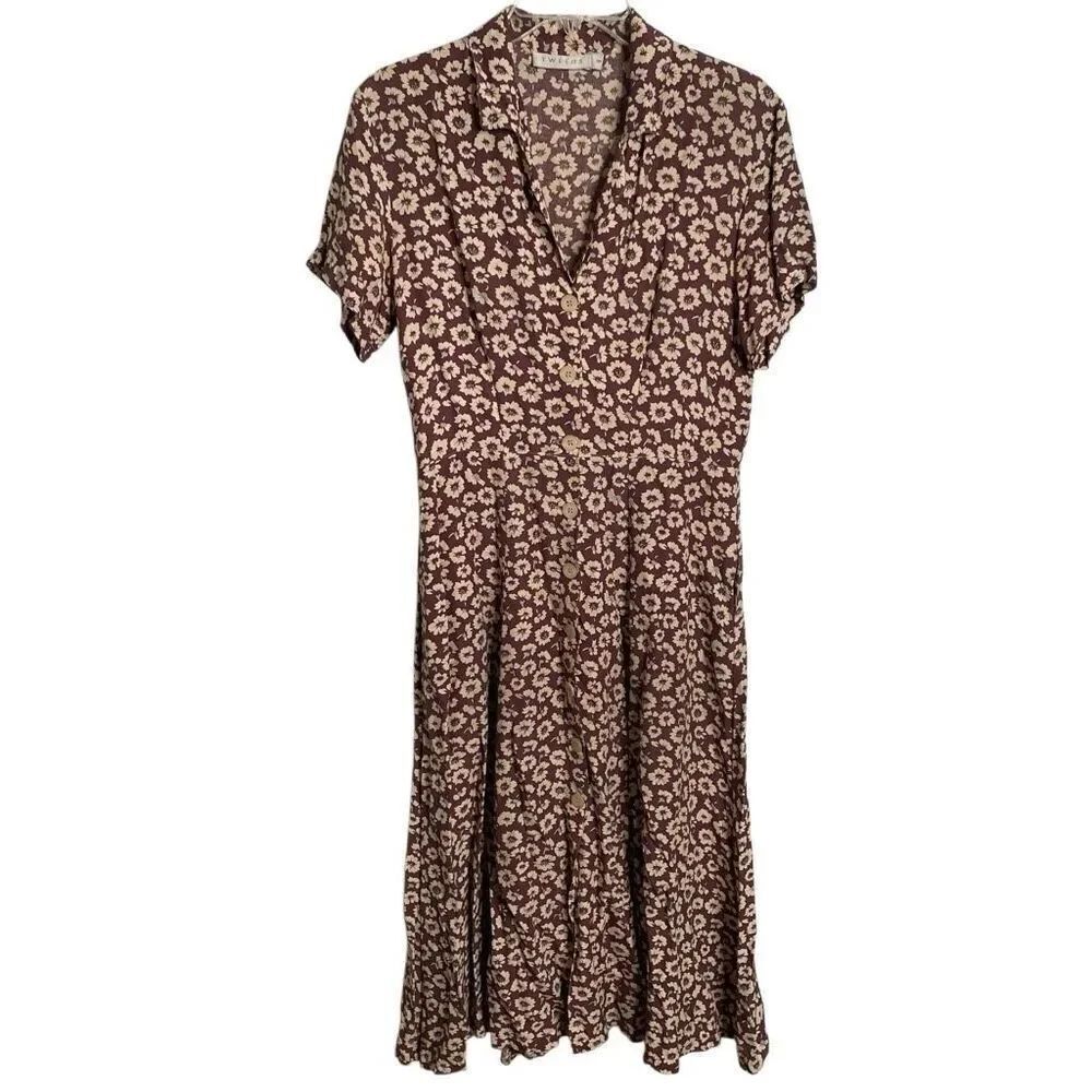 Tweeds Womens Fit and Flare Midi Dress 8 Mauve Floral Fairycore Coastal Grandma